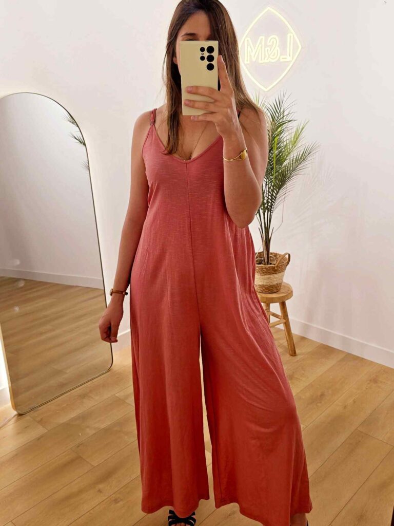 Combi-pantalon large – Fines bretelles, ceinture à nouer
