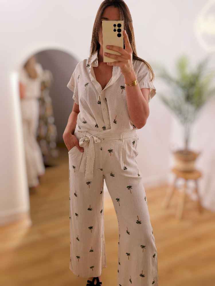 Chemise lin palmiers brodés