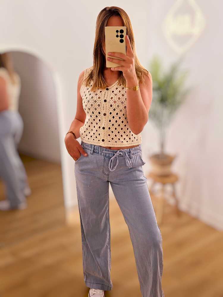 Jeans large fluide taille élastique