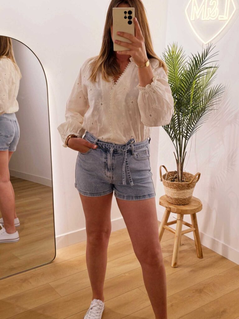 Short jeans ceinture cordon