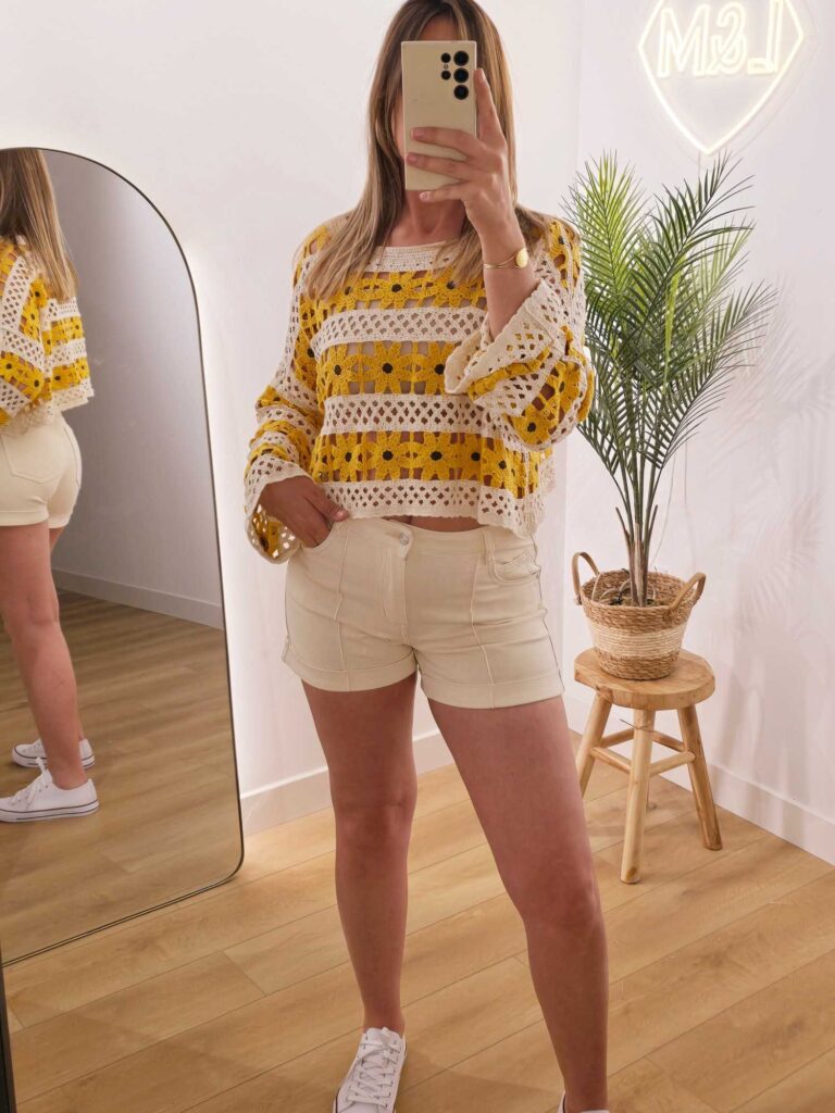 Short Jean beige surpiqure