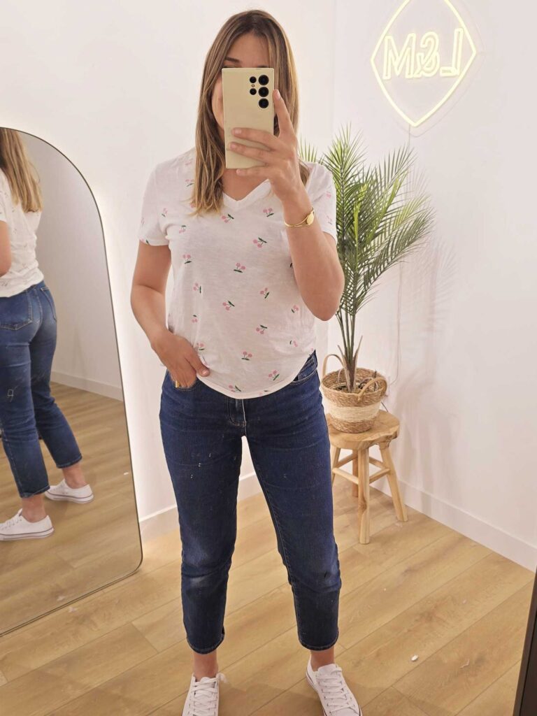 Tee-shirt col V multi cerises