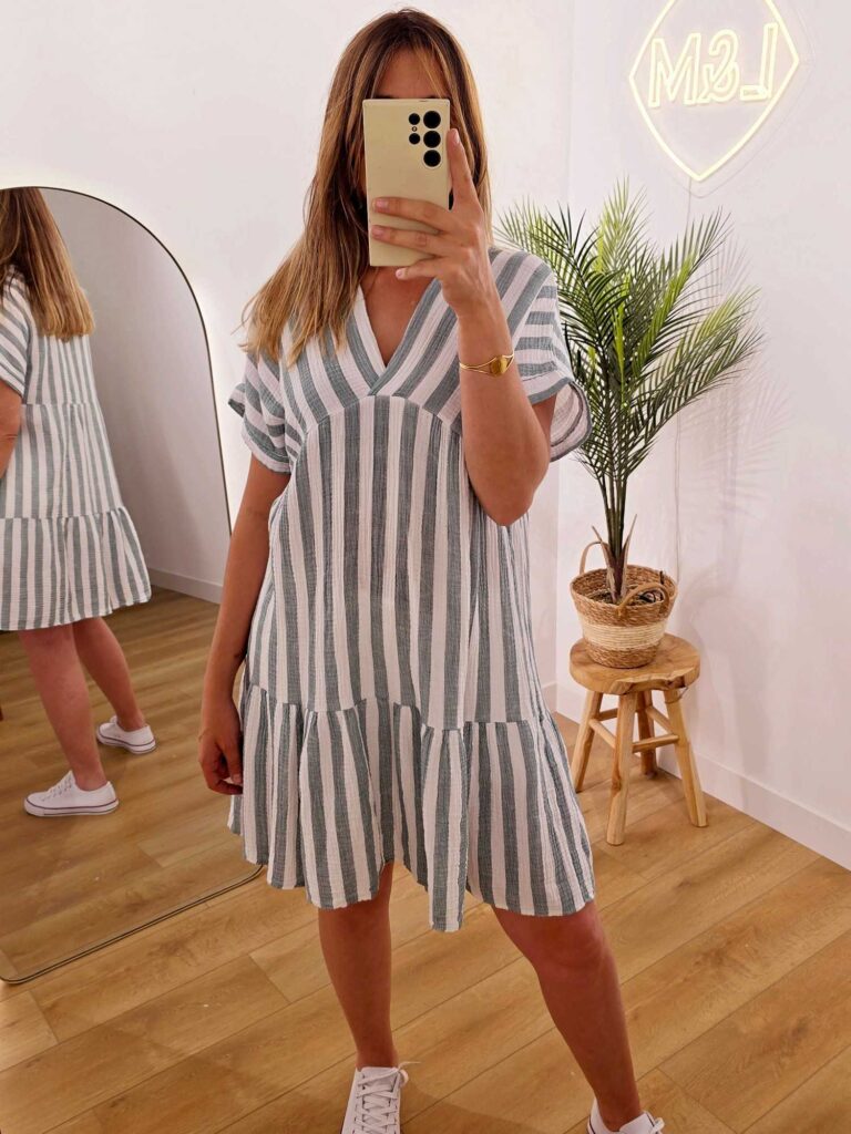Robe ample rayures gaze de coton unie