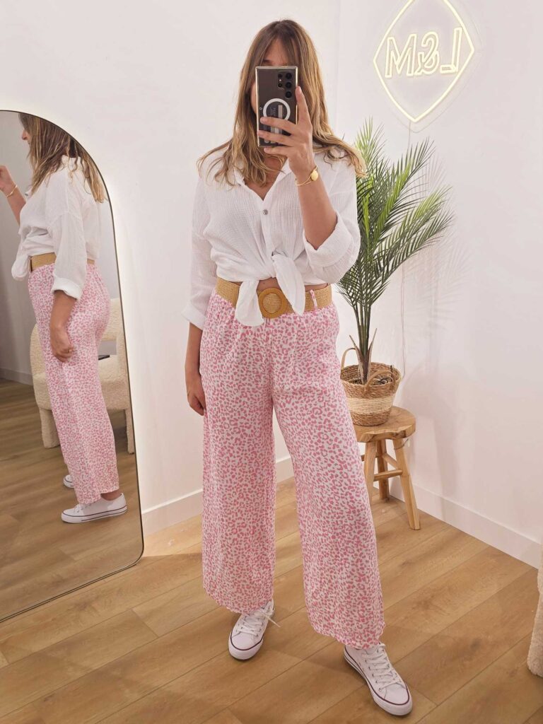 Pantalon gaze de coton leopard + ceinture