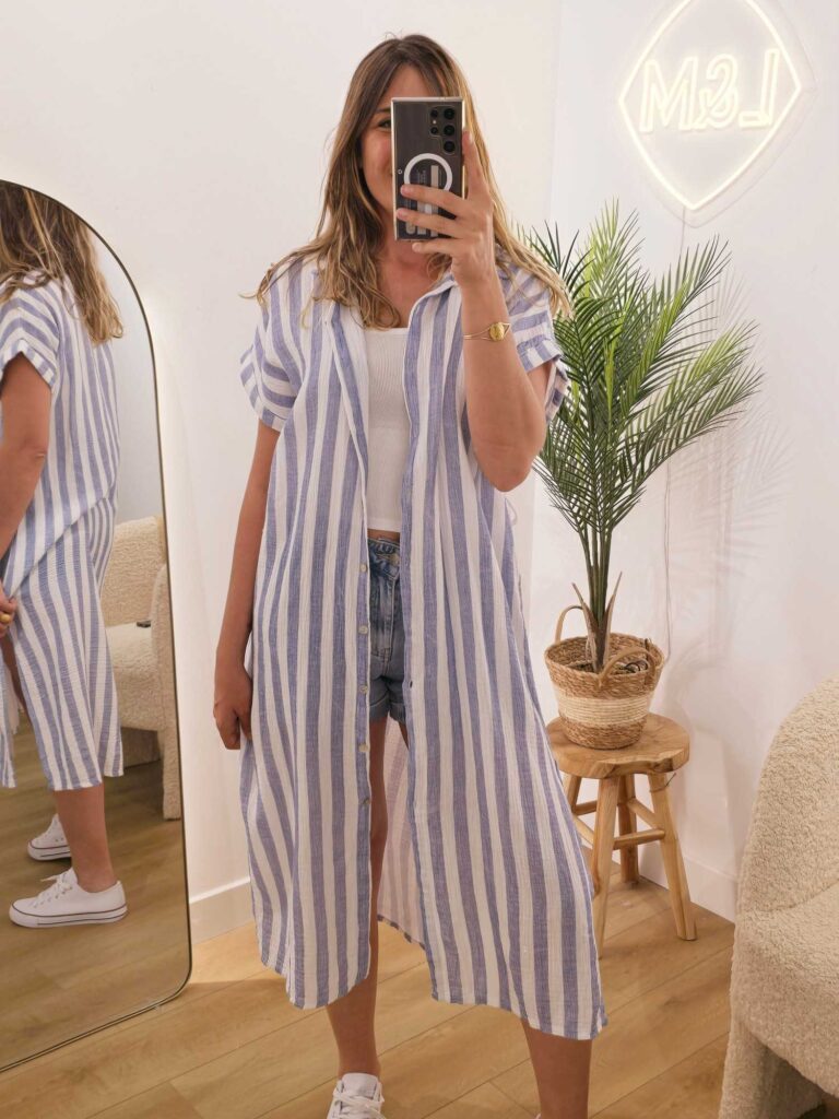 Robe chemise rayée gaze de coton