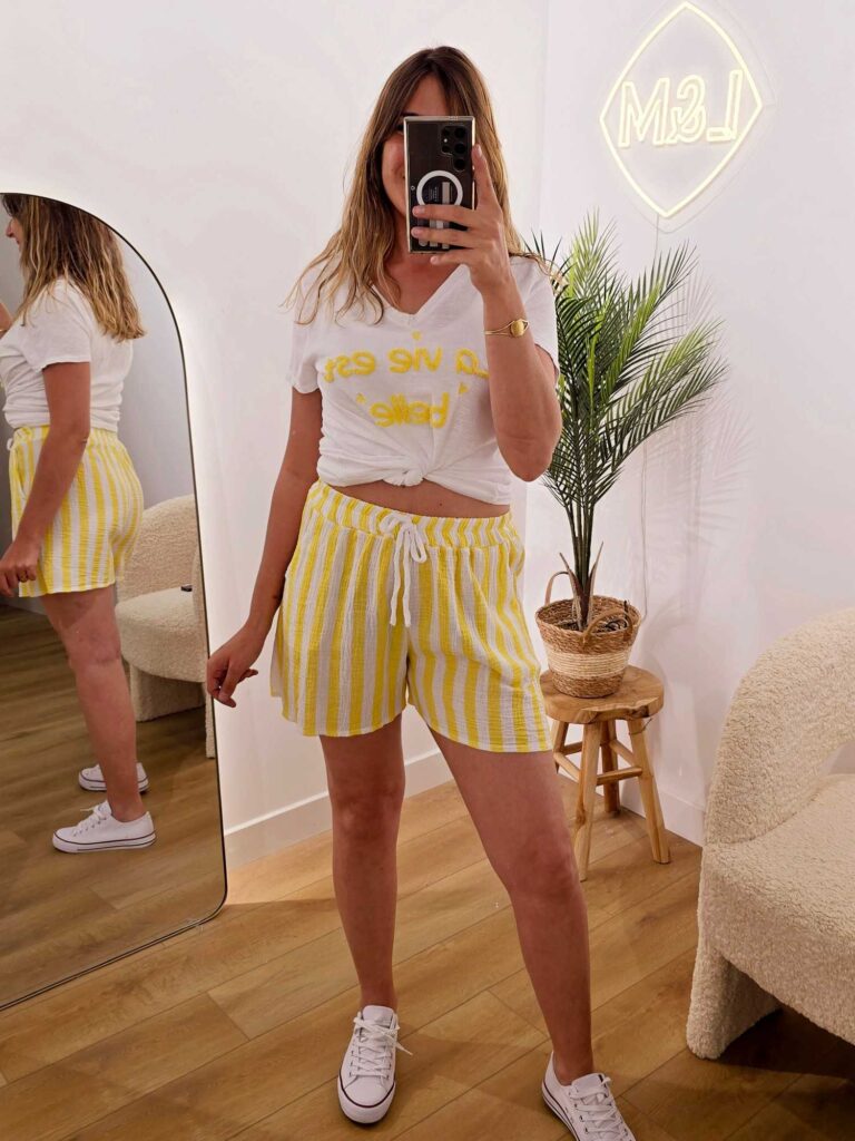 Short en gaze de coton rayé