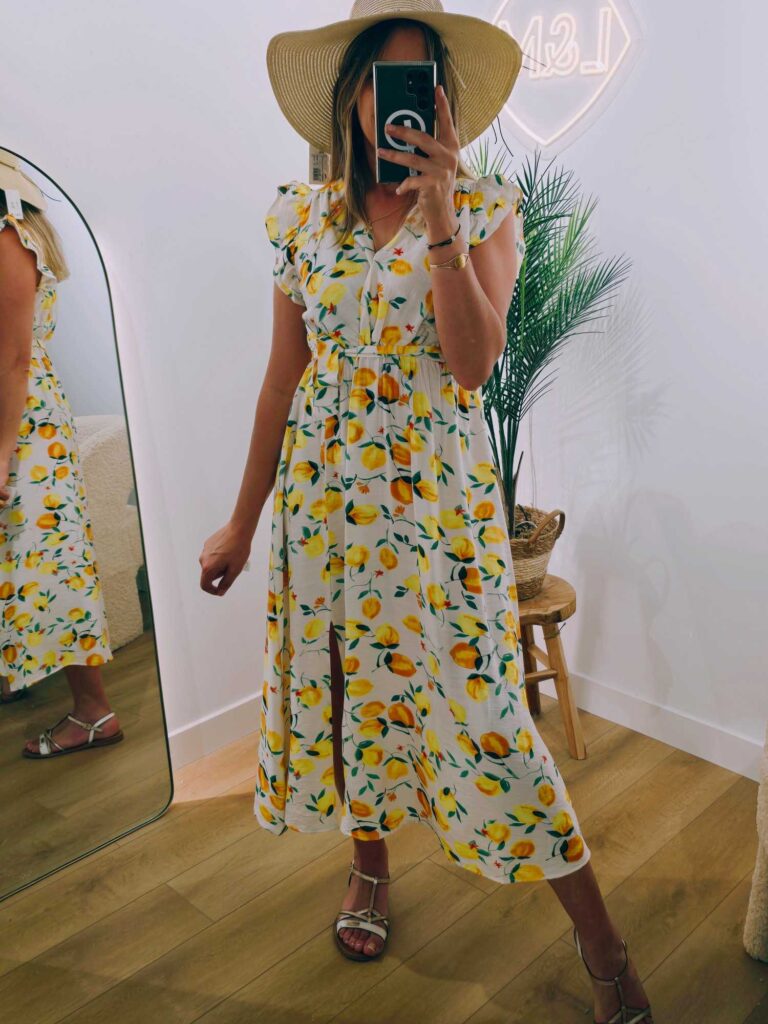 Robe longue fendue- citrons