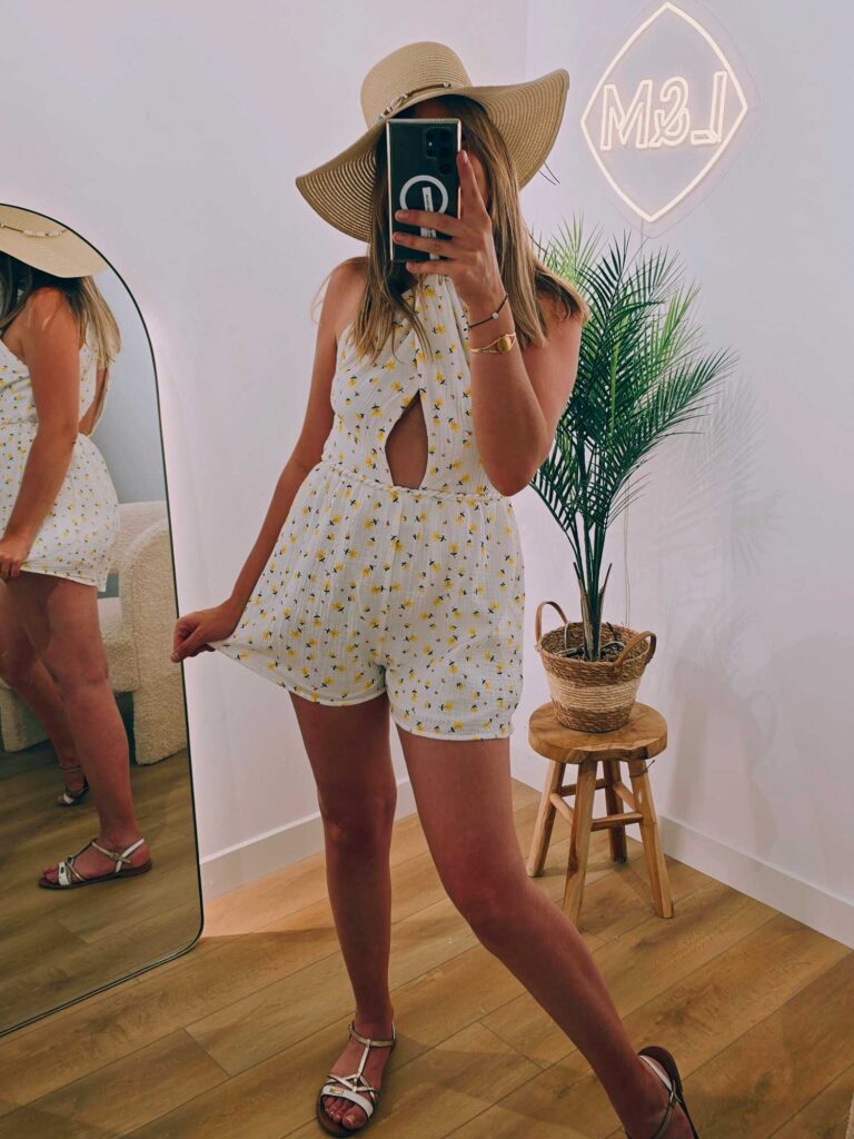 Combi-short gaze fleurs jaunes