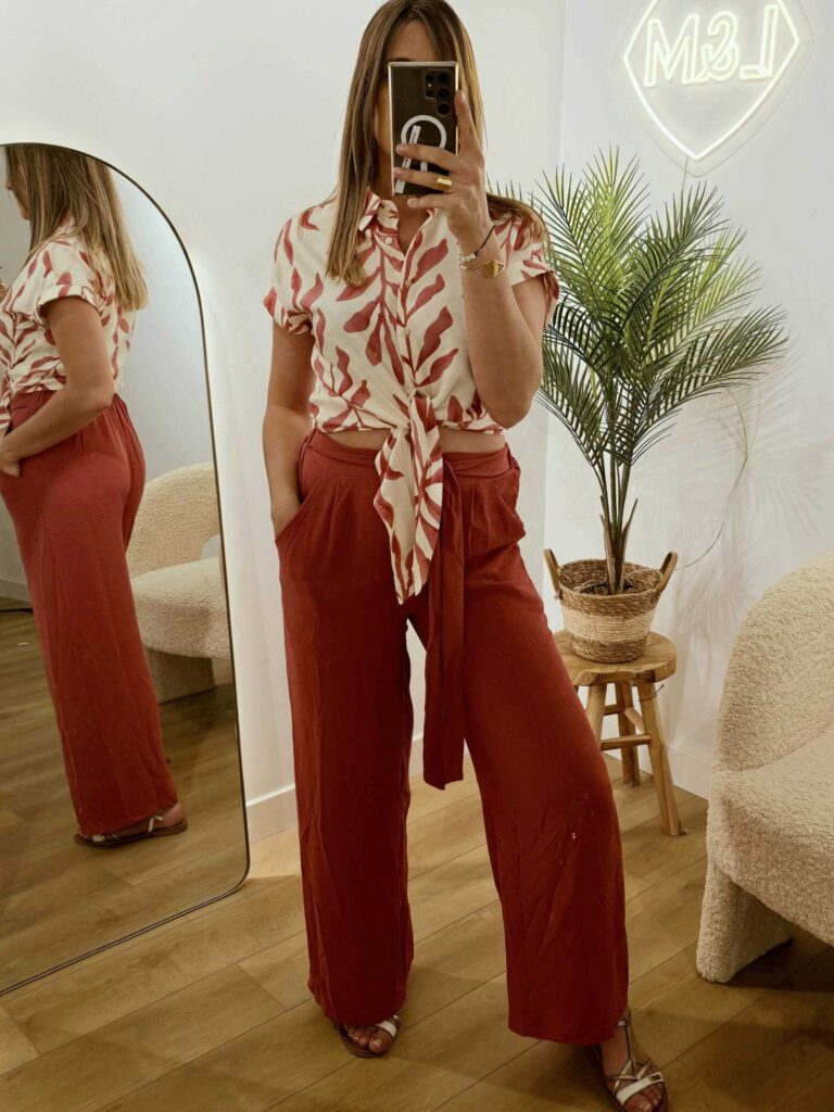 Pantalon fluide uni taille élastique