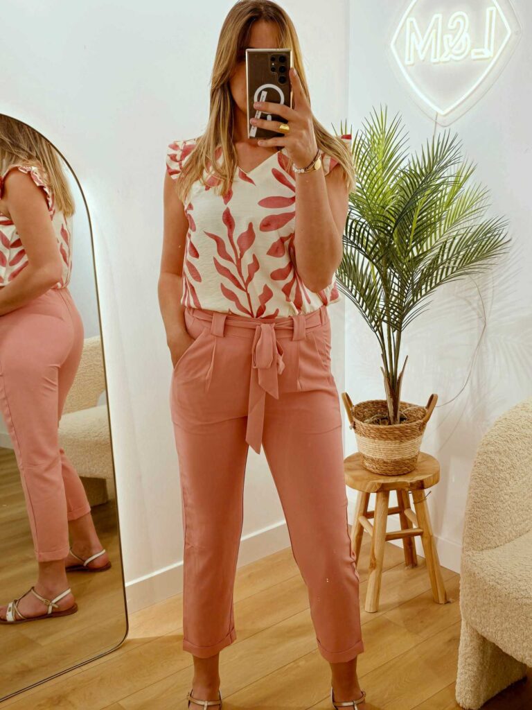 Blouse sans manches feuillage