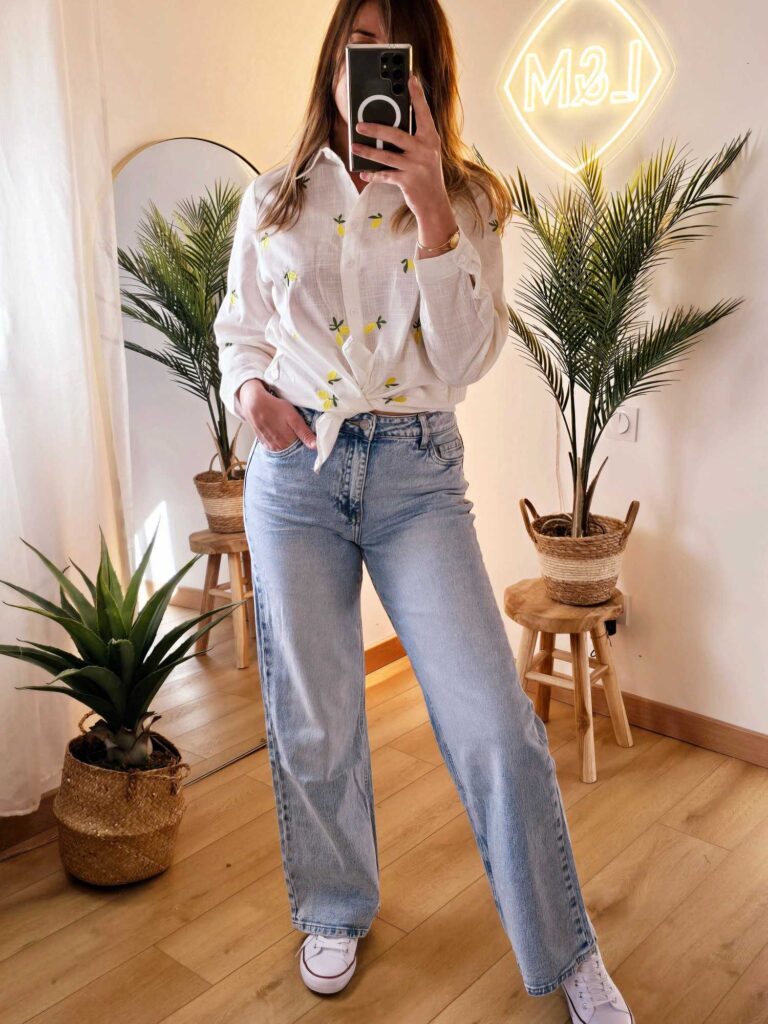 Chemisier coton citrons brodés