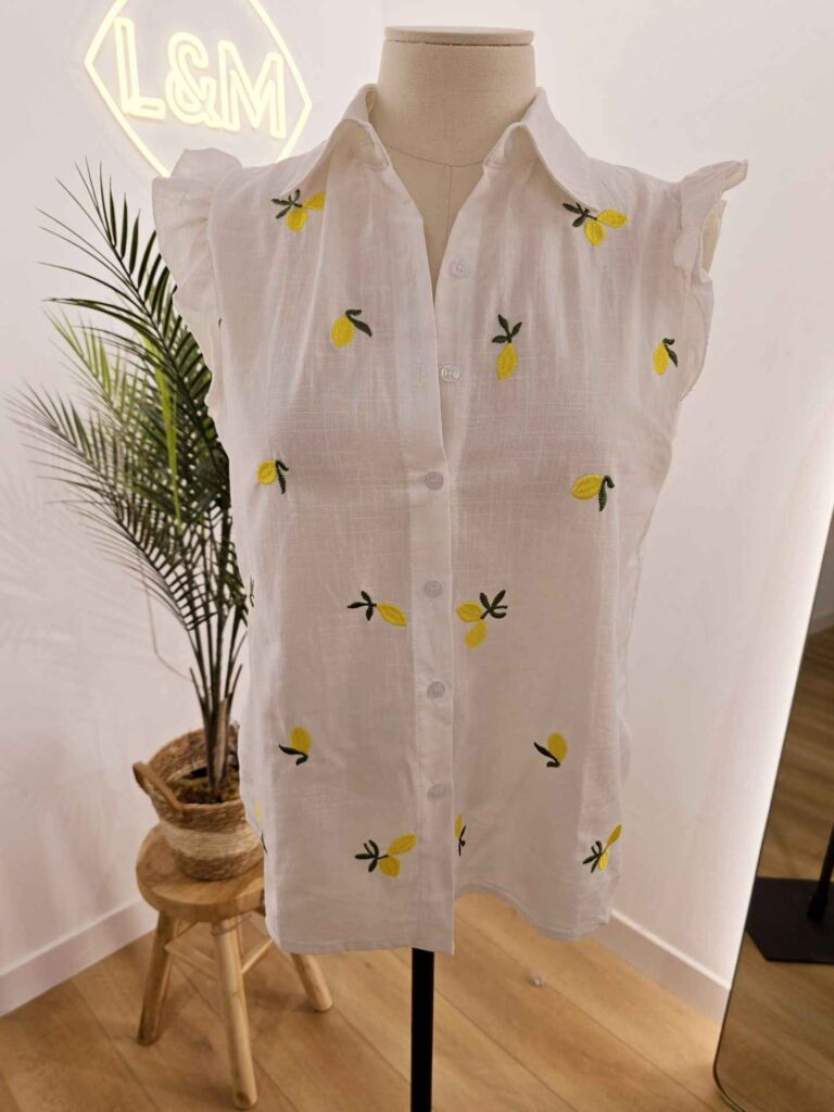 Chemisier sans manches broderies citrons