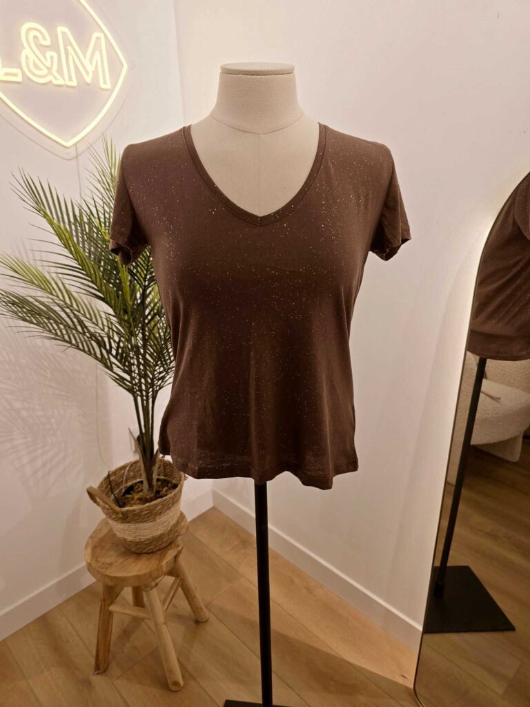 Tee-shirt col V petites dorures