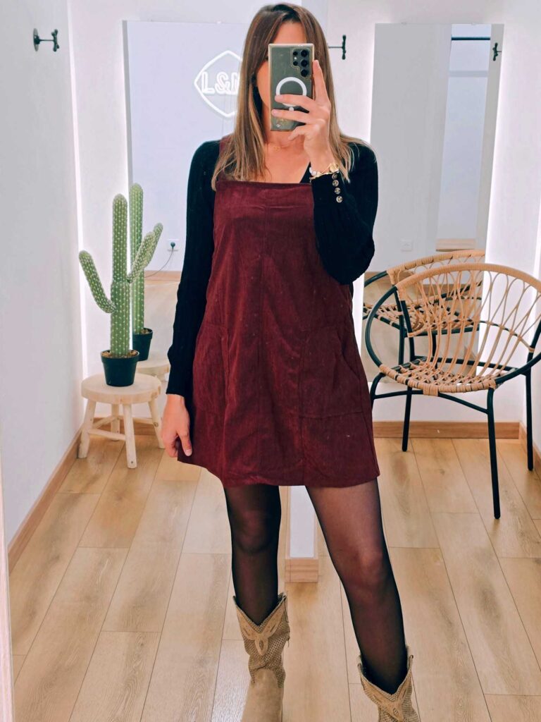 Robe salopette velour côtelé