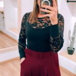 Haut côtelé manches longues en dentelle