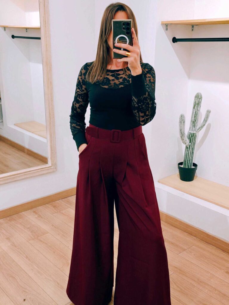 Pantalon palazzo uni avec ceinture