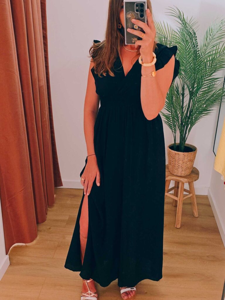 Robe longue volantée