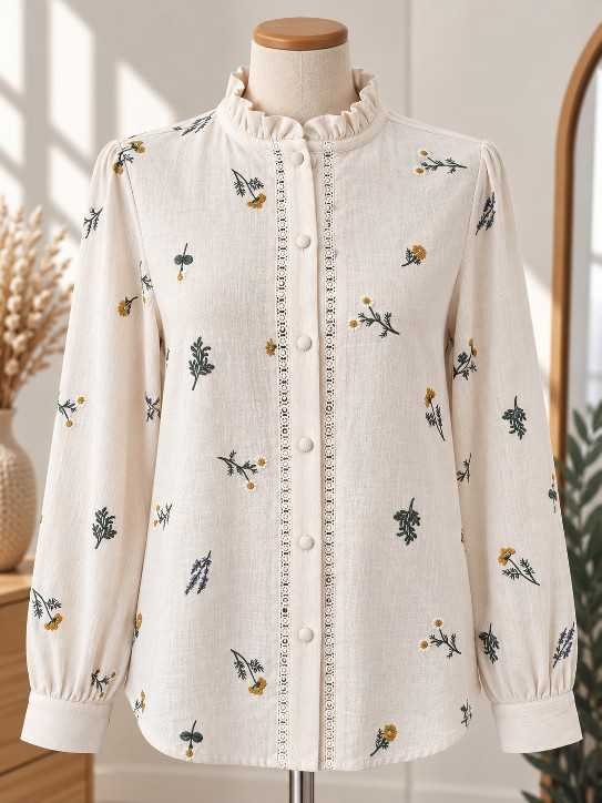 Chemise Brodée Col Volant