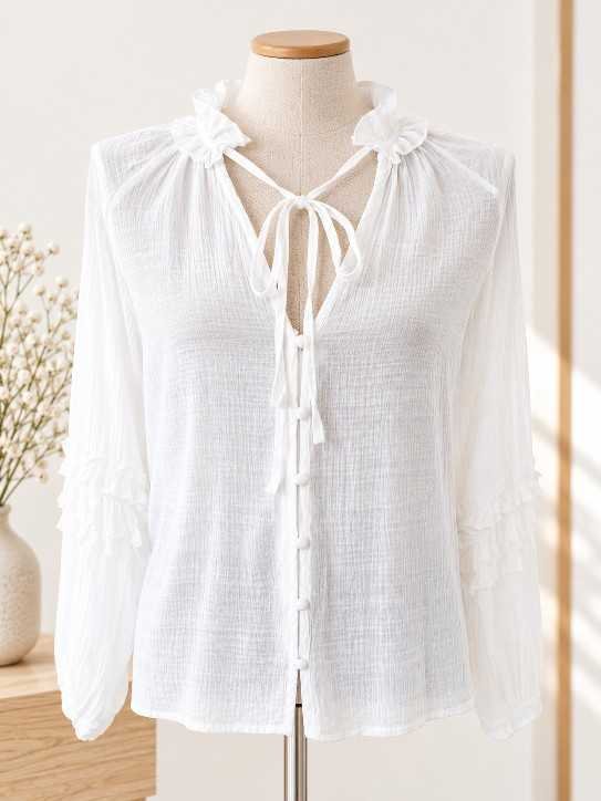 Blouse Col Noué Volanté