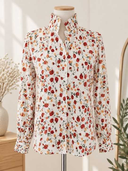 Chemisier fleuri col frou